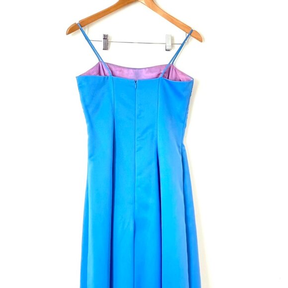 Jump Apparel Vintage 90s Y2K Satin Blue Sequin Glitter Maxi Prom Party Dress S/M - Picture 8 of 12